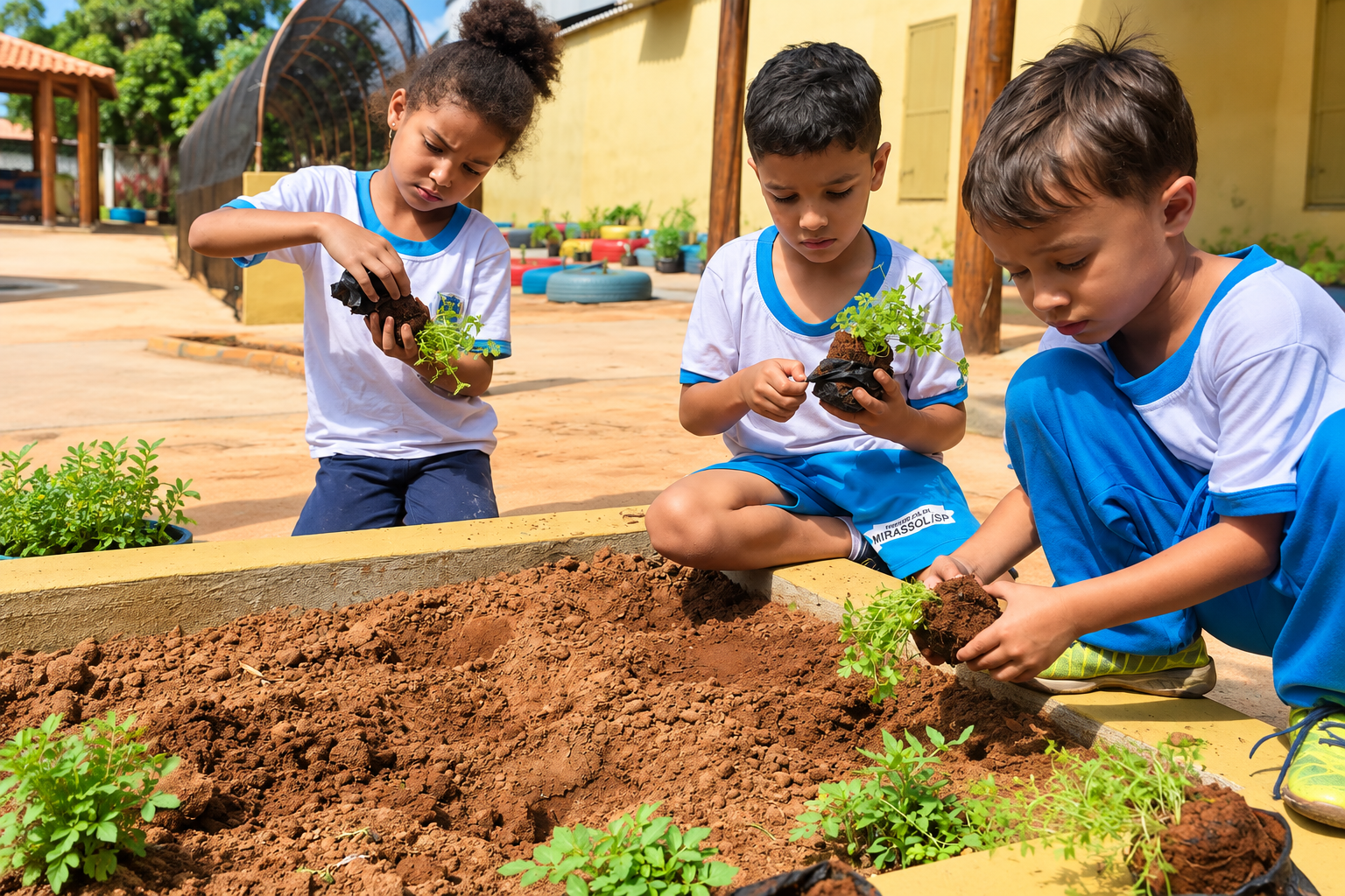 Crianças Plantando na Horta Escolar